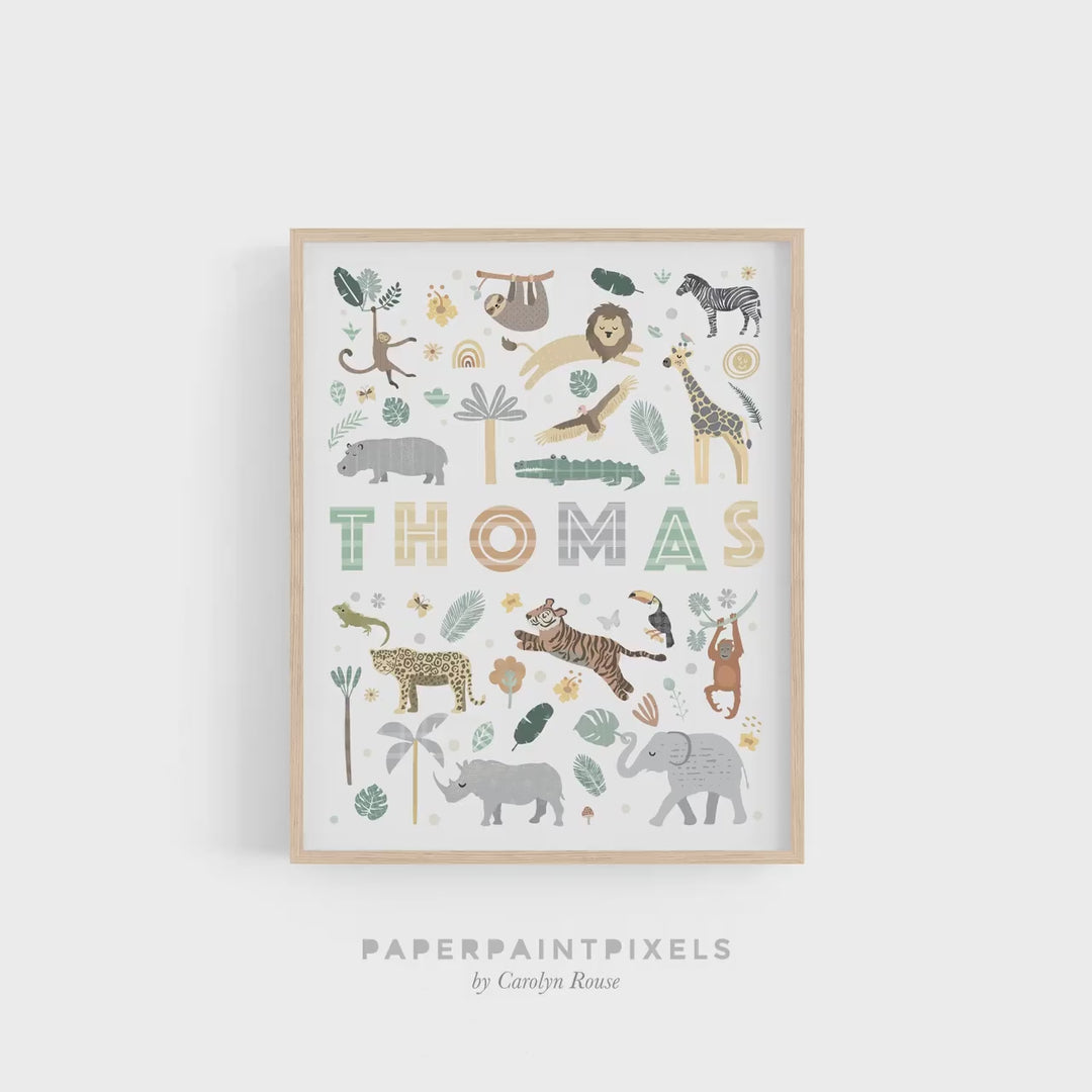 Custom Safari Animal Nursery Print - Personalised Wall Art