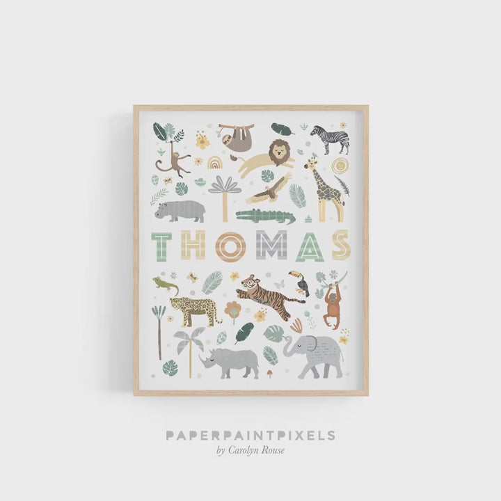 Custom Safari Animal Nursery Print - Personalised Wall Art
