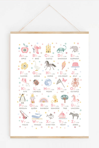 Pink Alphabet Nursery Print - PaperPaintPixels