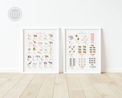 Peach Animal Alphabet Print Set of Two Prints - PaperPaintPixels