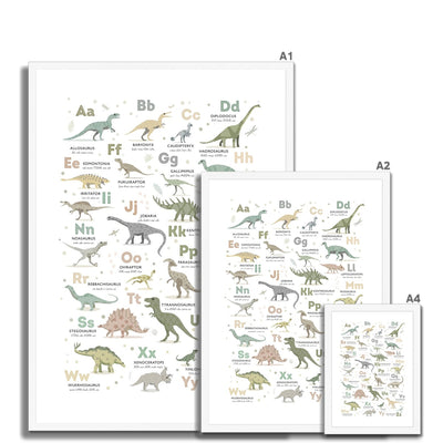 Dinosaur Alphabet, in Earth Tones, Framed Print - PaperPaintPixels