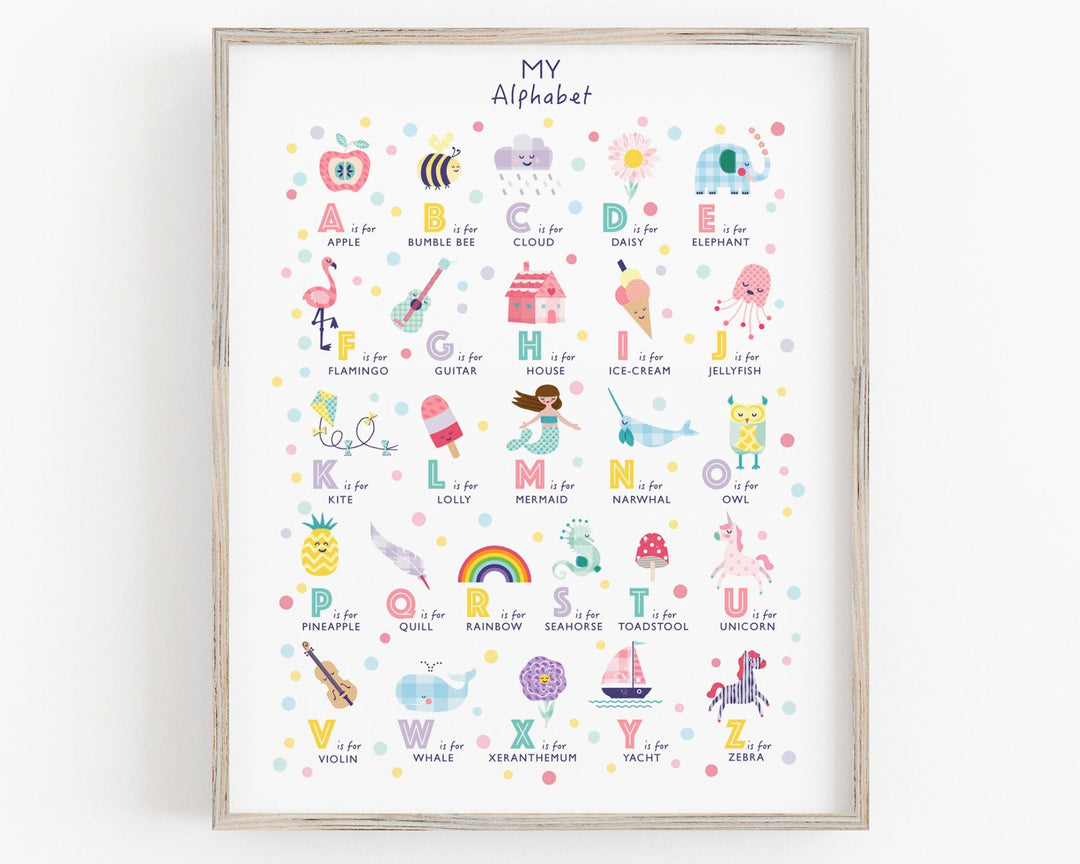 Girls Illustrated Alphabet Print - PaperPaintPixels