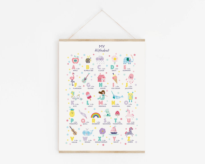 Girls Illustrated Alphabet Print - PaperPaintPixels