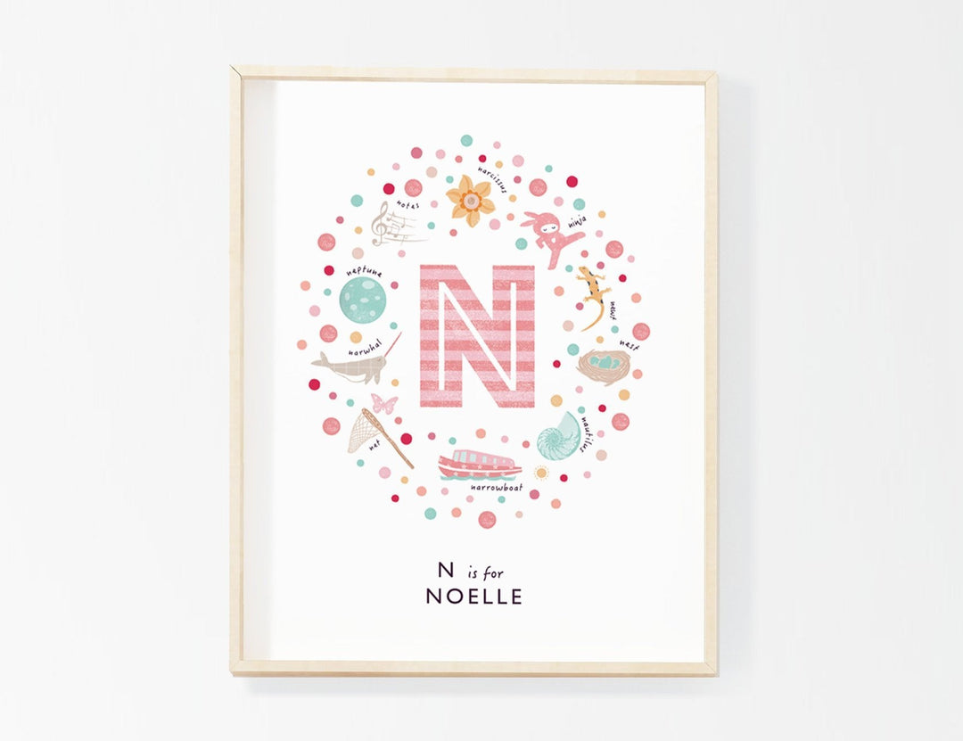 Girls Initial Letter N Print - PaperPaintPixels
