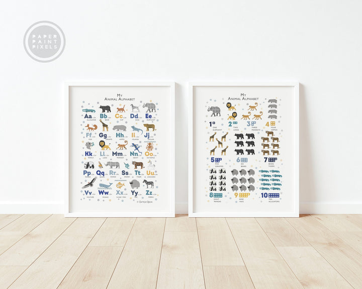 Navy Safari Animals Alphabet Wall Art Set - PaperPaintPixels