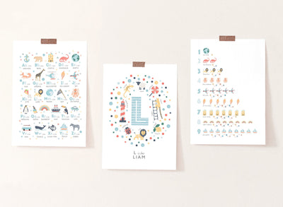 Personalised Boys Nursery Print Set of 3 - PaperPaintPixels