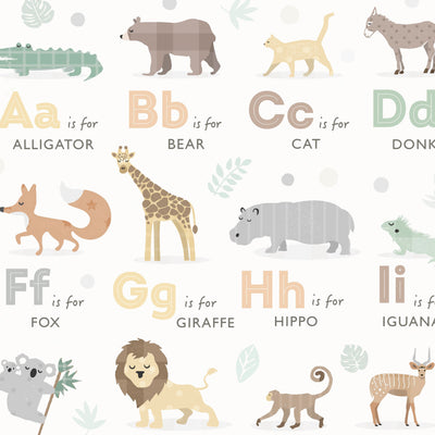 Close-Up of Safari Alphabet Print Detailing Hand-Drawn Lion and Giraffe Illustrations from paperpaintpixels