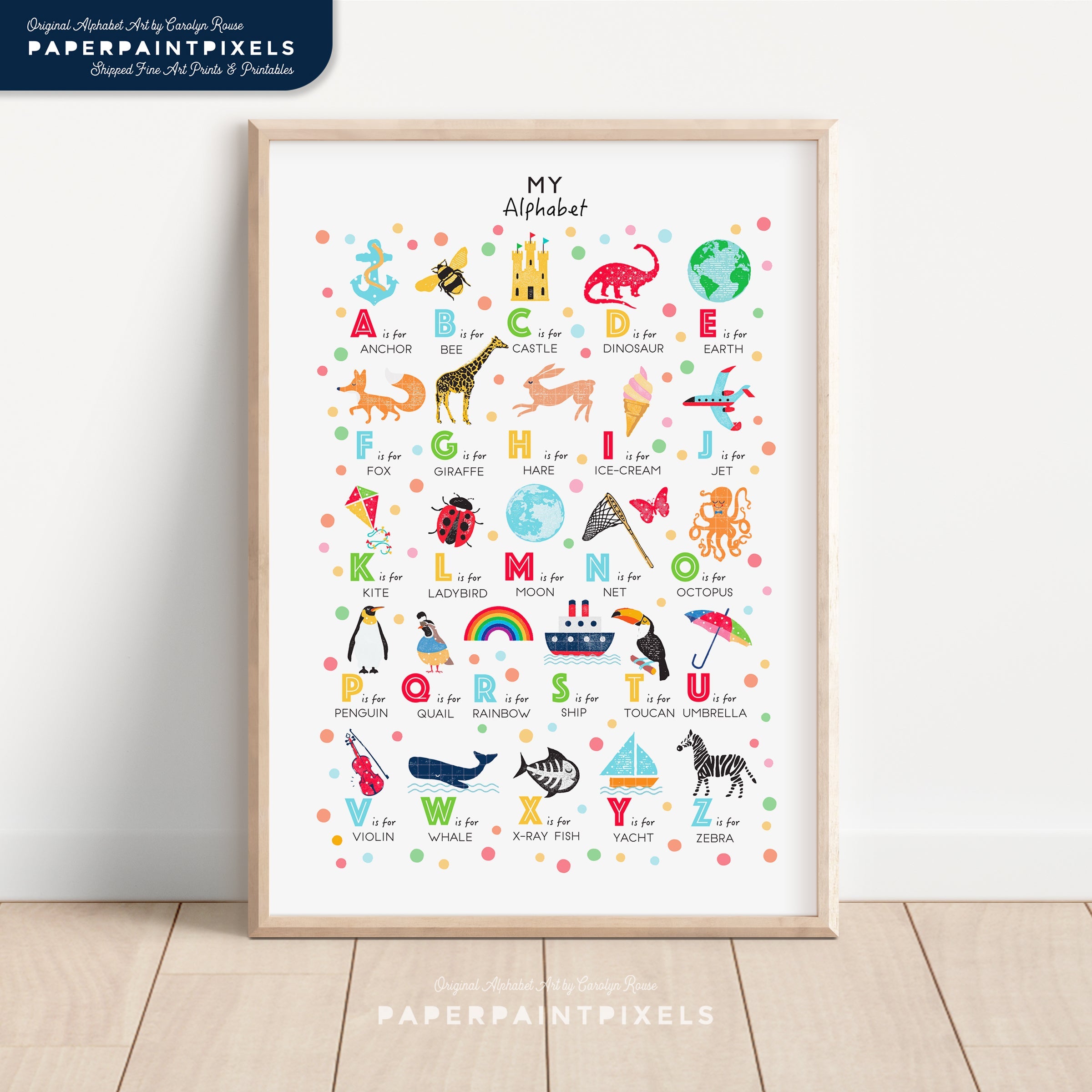 Printable Alphabet Poster | Instant Download ABC Art | PaperPaintPixels