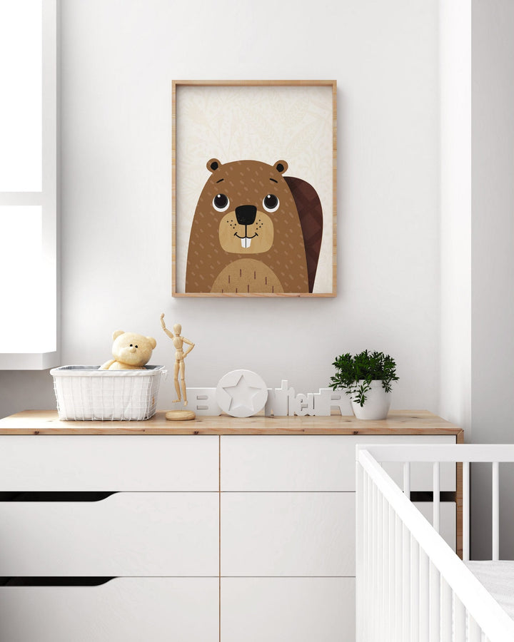 Woodland Animals Beaver Nursery Print - PaperPaintPixels