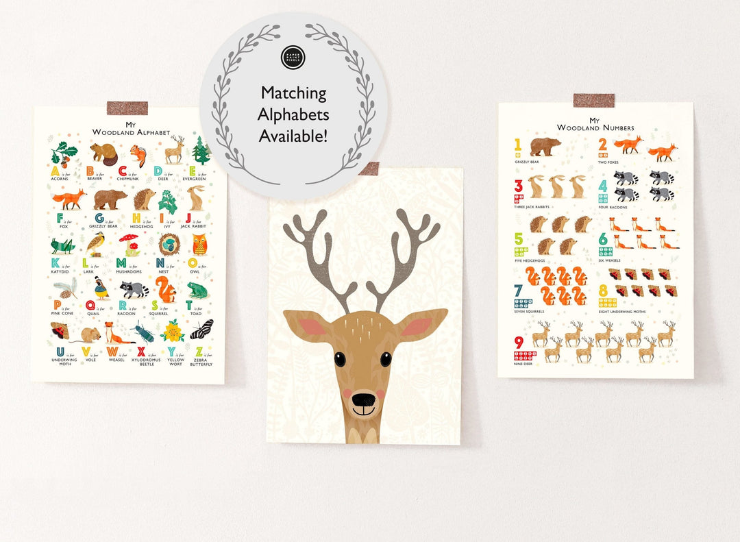 Woodland Animals Deer Nursery Print - PaperPaintPixels