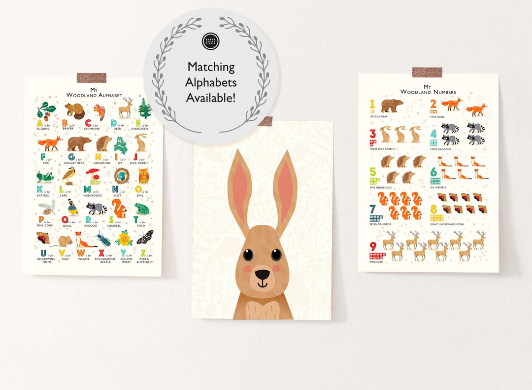 Woodland Animals Rabbit Nursery Print - PaperPaintPixels