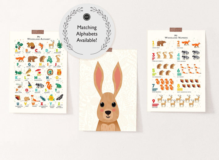 Woodland Animals Rabbit Nursery Print - PaperPaintPixels