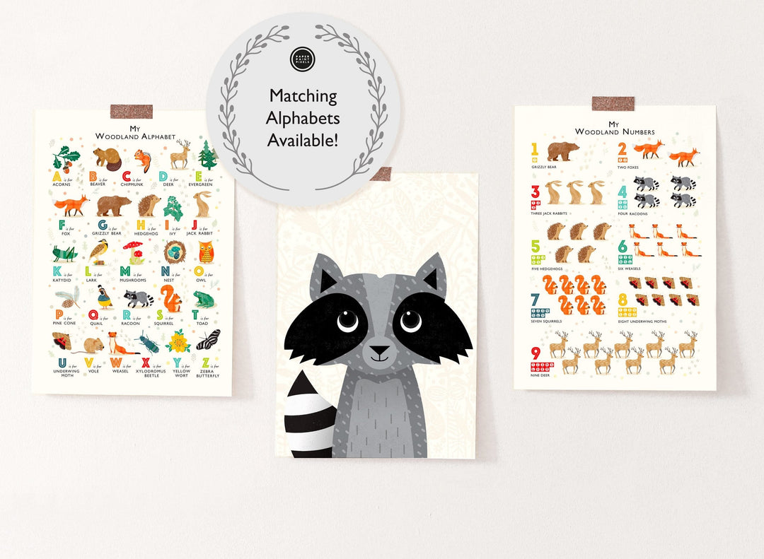 Woodland Animals Racoon Nursery Print - PaperPaintPixels
