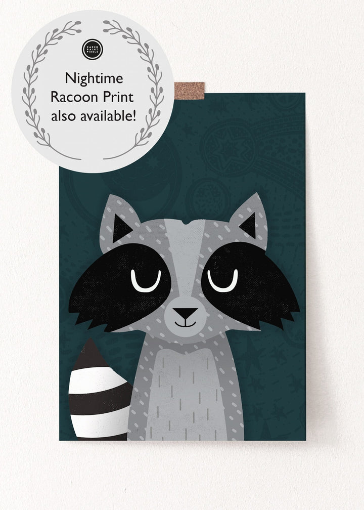 Woodland Animals Racoon Nursery Print - PaperPaintPixels