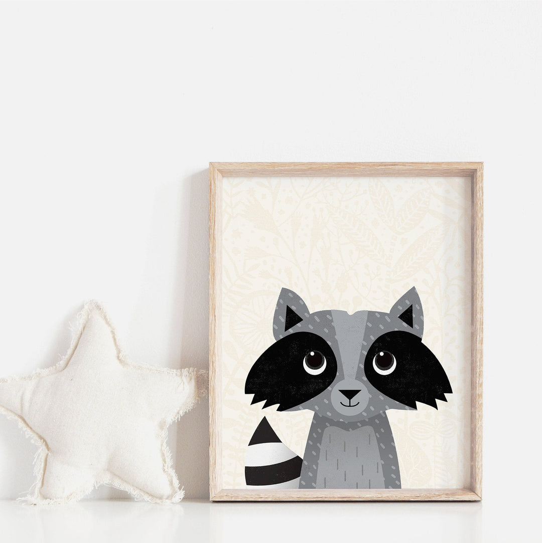 Woodland Animals Racoon Nursery Print - PaperPaintPixels