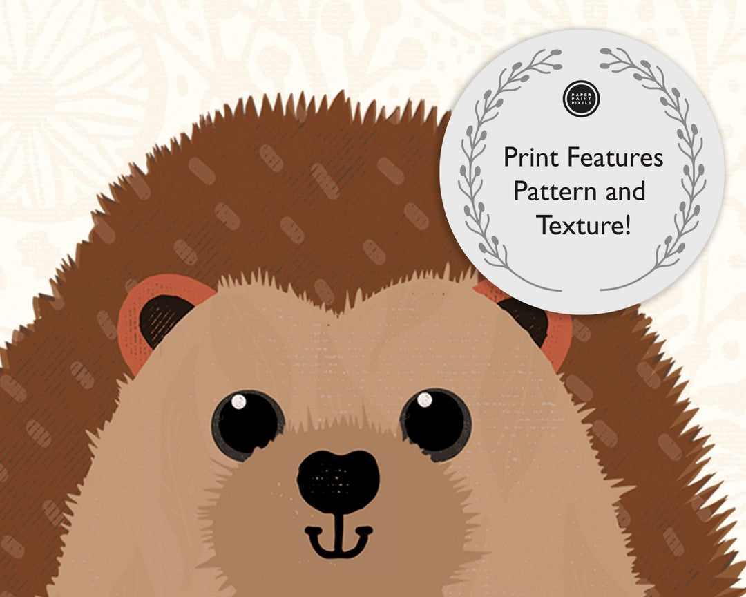 Woodland Hedghog Nursery Print - PaperPaintPixels