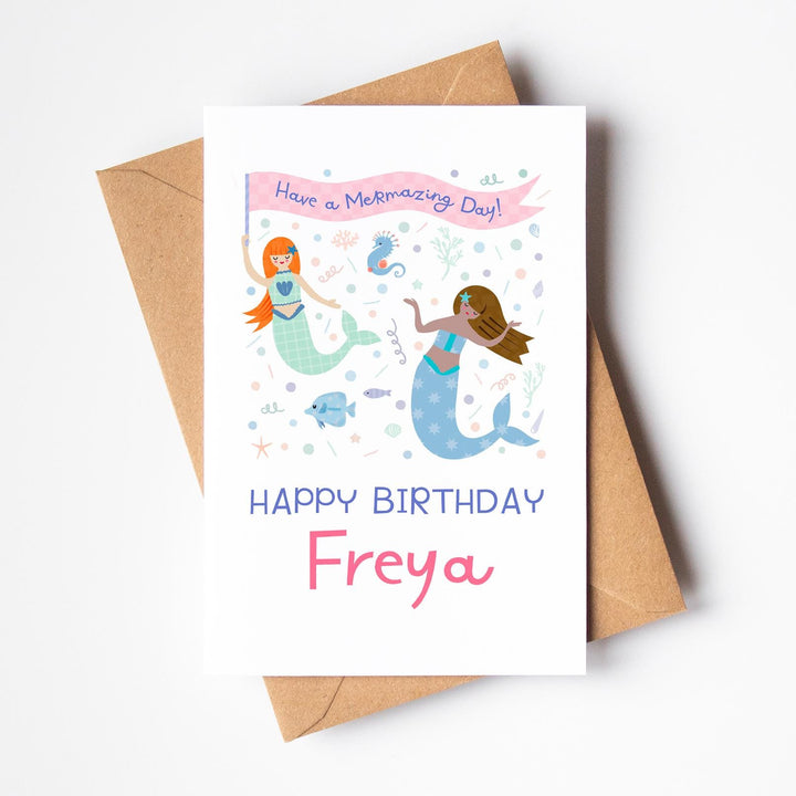 Personalised Mermaid Birthday Card for Girls | Custom Name Under The Sea Theme