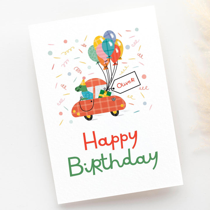 Personalised Kids Birthday Card | Custom Name Dinosaur T-Rex Birthday Card