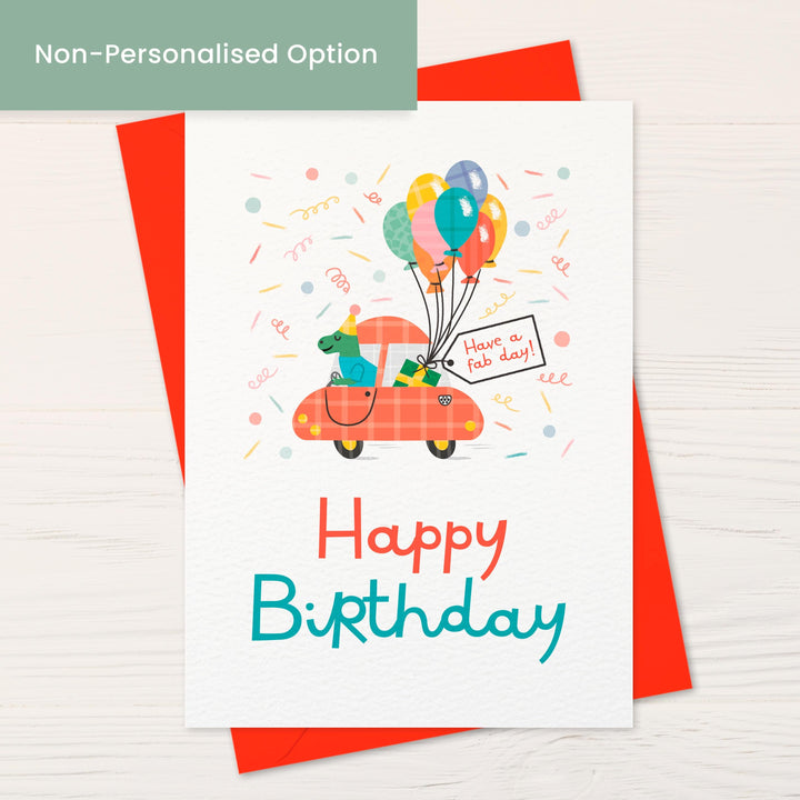 Personalised Kids Birthday Card | Custom Name Dinosaur T-Rex Birthday Card