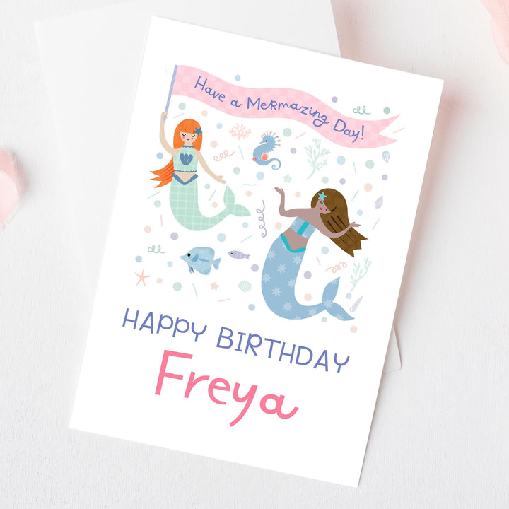 Personalised Mermaid Birthday Card for Girls | Custom Name Under The Sea Theme