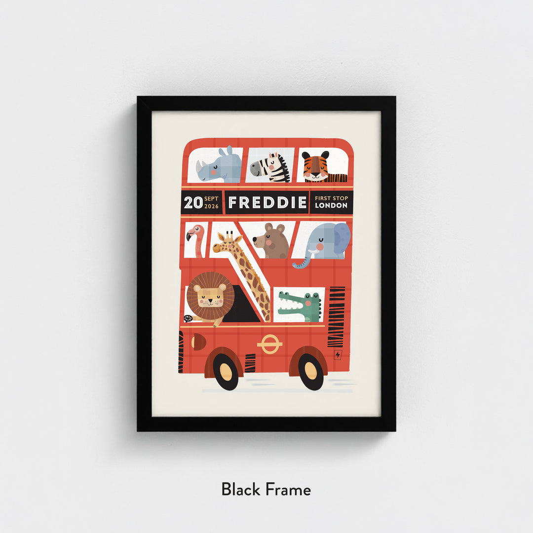 Personalised London Bus Print‚ Custom Kids Poster | Red Double Decker Bus Wall Art