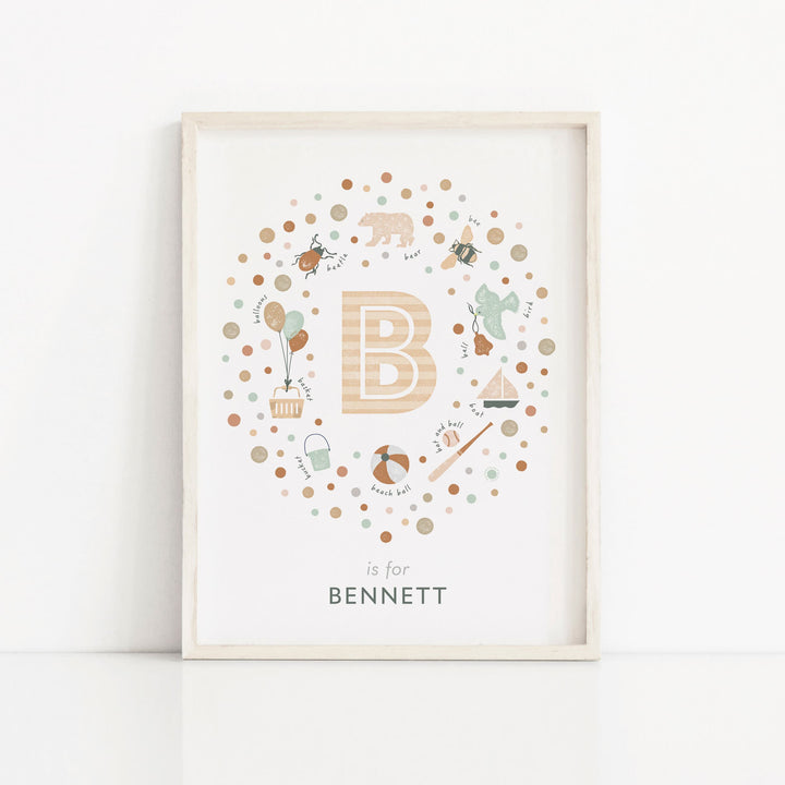 Personalised Neutral Initial Letter B Kids Name Print