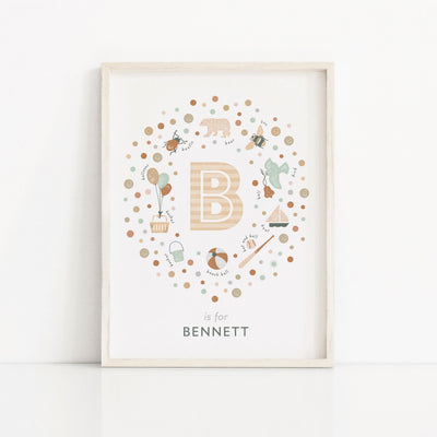 Personalised Neutral Initial Letter B Kids Name Print