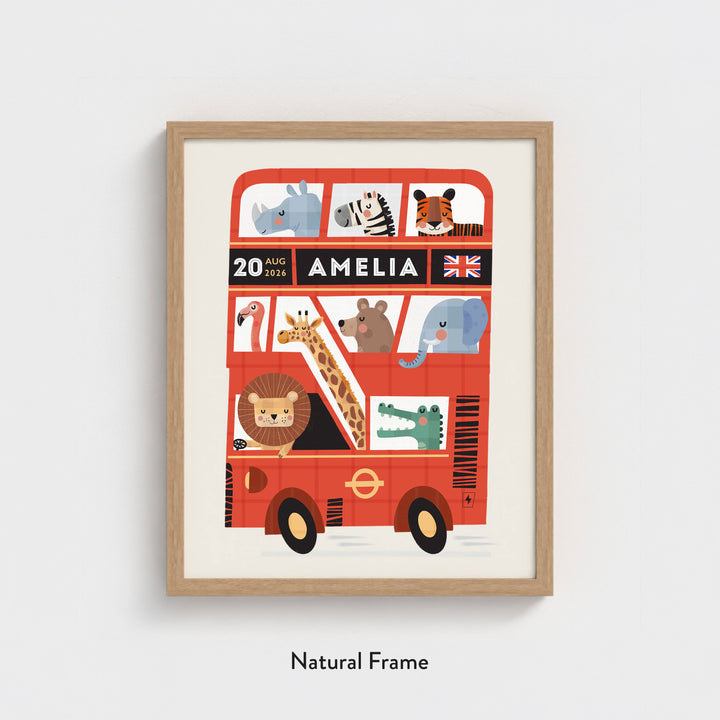 Personalised London Bus Print‚ Custom Kids Poster | Red Double Decker Bus Wall Art