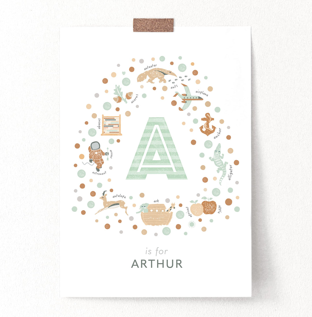 Personalised Initial Letter A Print – Custom Name Art for Baby Nursery & Kids Room