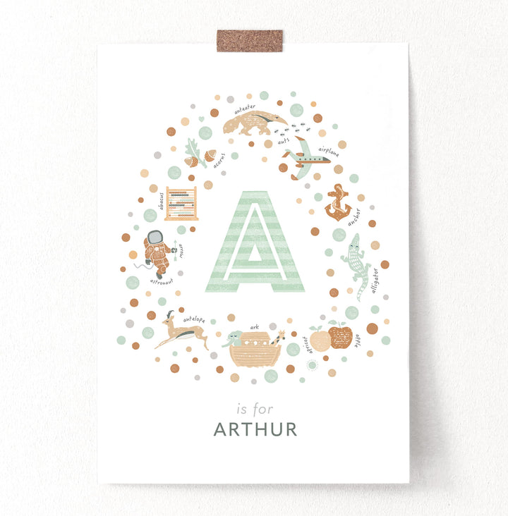 Personalised Initial Letter A Print – Custom Name Art for Baby Nursery & Kids Room