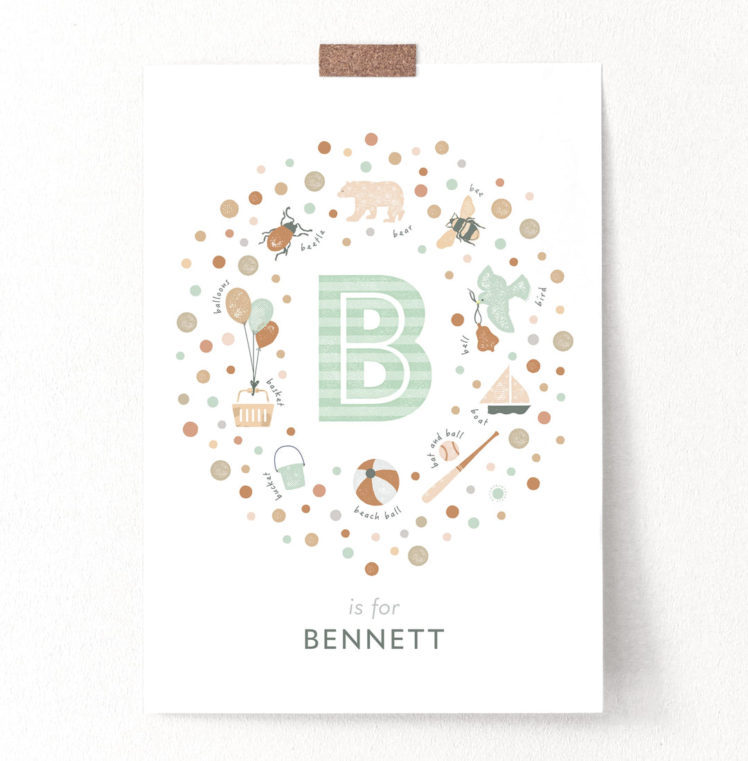 Personalised Neutral Initial Letter B Kids Name Print