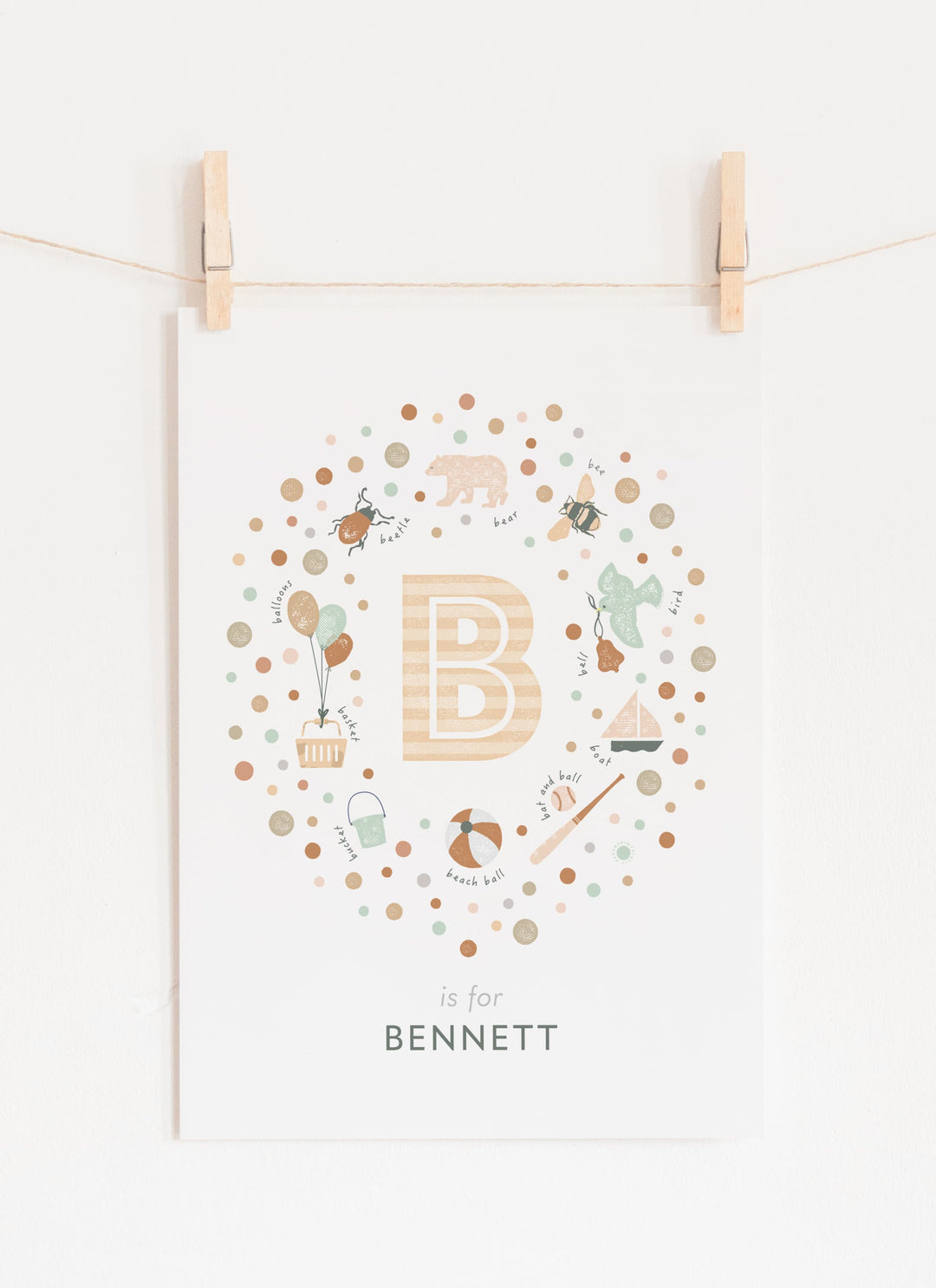 Personalised Neutral Initial Letter B Kids Name Print