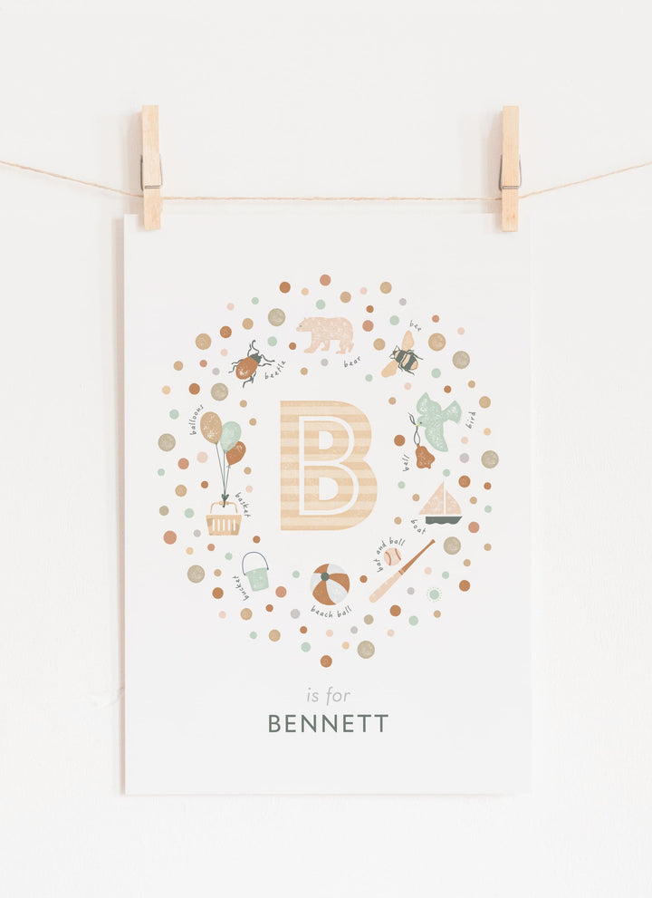 Personalised Neutral Initial Letter B Kids Name Print