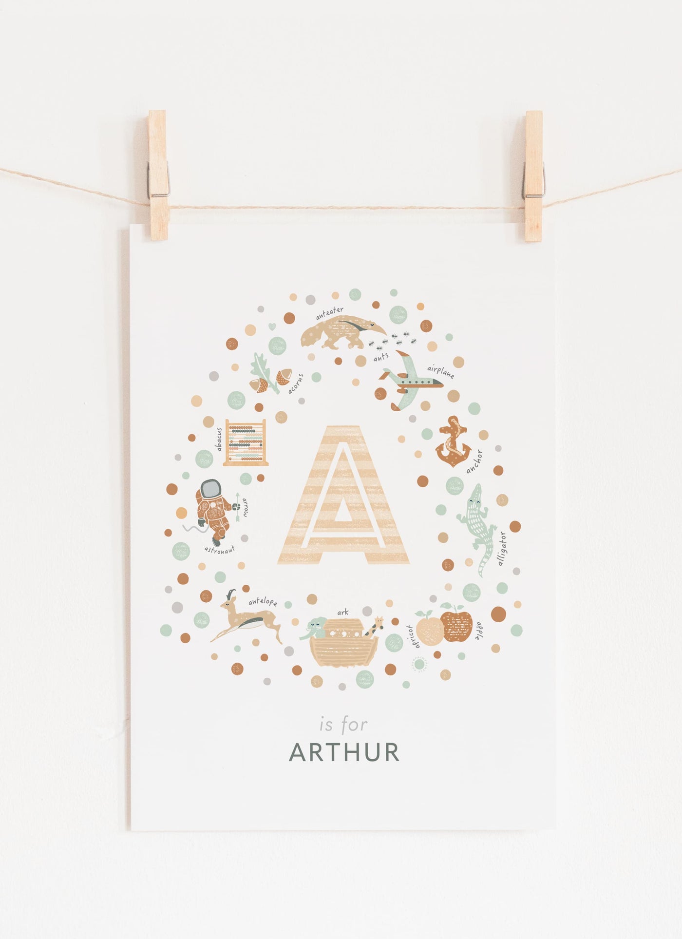 Personalised Children's Initial Letter A Name Art Print