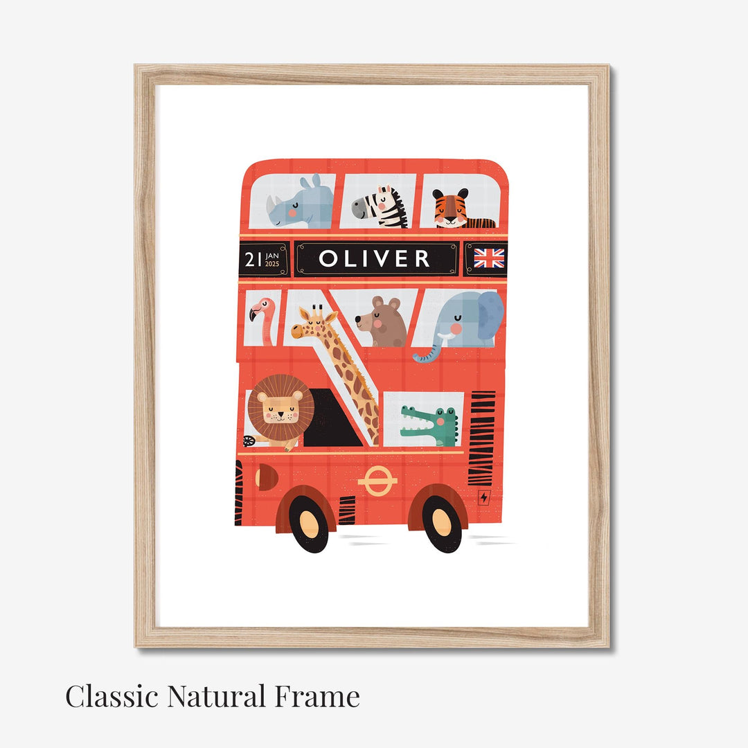 Personalised London Bus Print – Custom Kids Poster | Red Double Decker Bus Wall Art