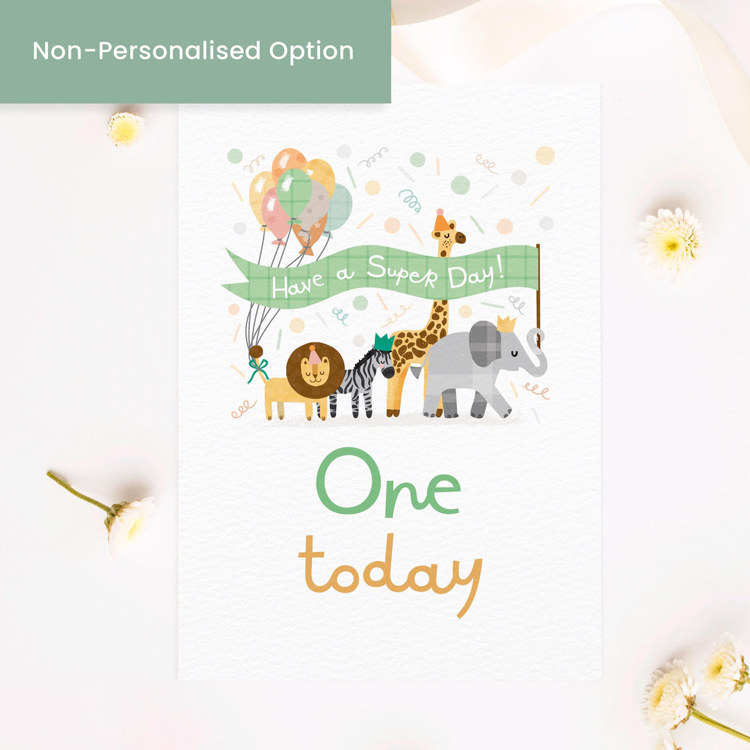 Personalised 1st Birthday Card for Baby | Custom Name Jungle Safari Animals