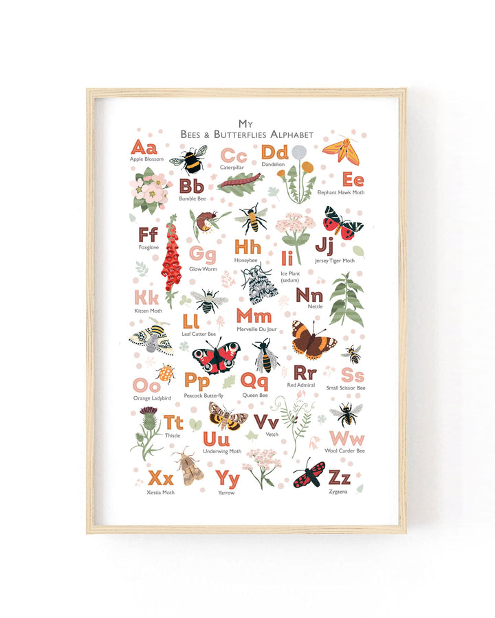 A framed alphabet poster titled &