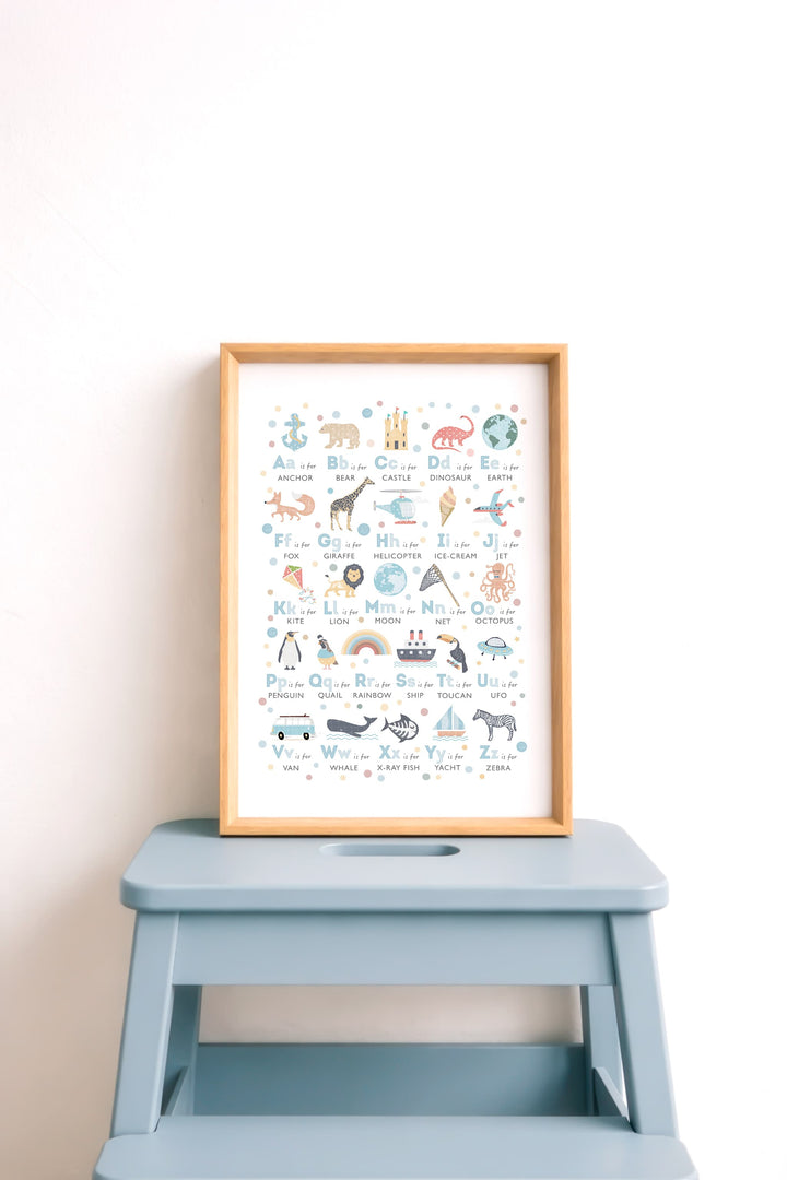 Blue Boys Alphabet Nursery Wall Art – Educational ABC Baby Boy Room Decor