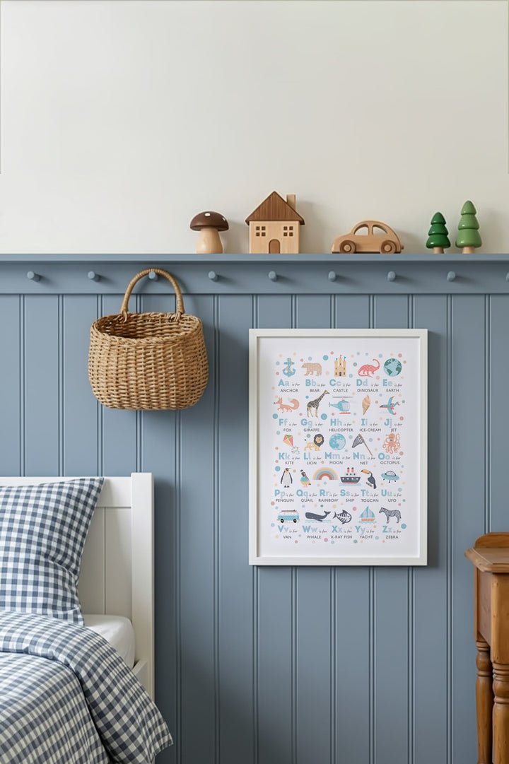 Blue Boys Alphabet Nursery Wall Art – Educational ABC Baby Boy Room Decor