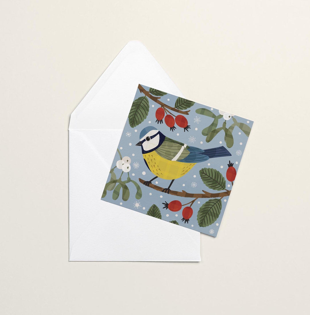 Blue Tit Christmas Card - PaperPaintPixels