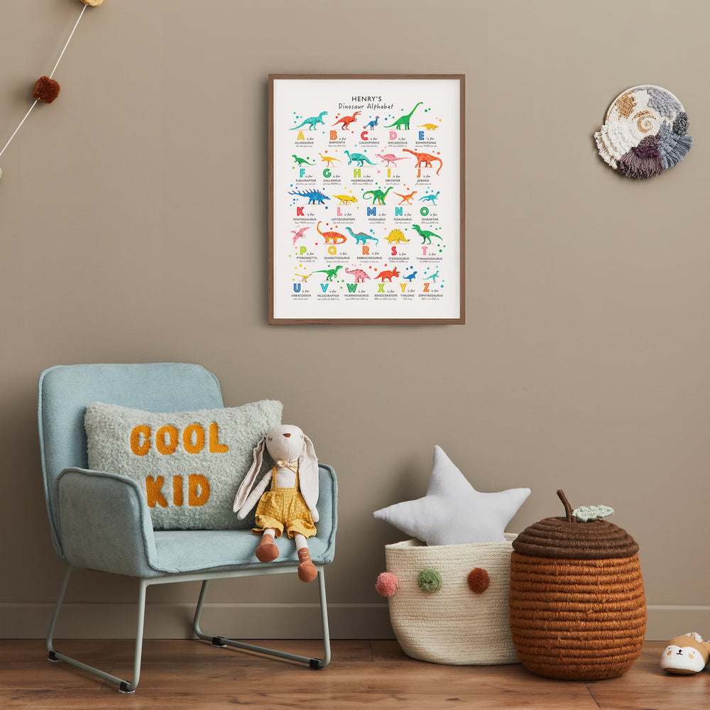 Bright Rainbow Dinosaur A - Z Print for Boys and Girls. - PaperPaintPixels