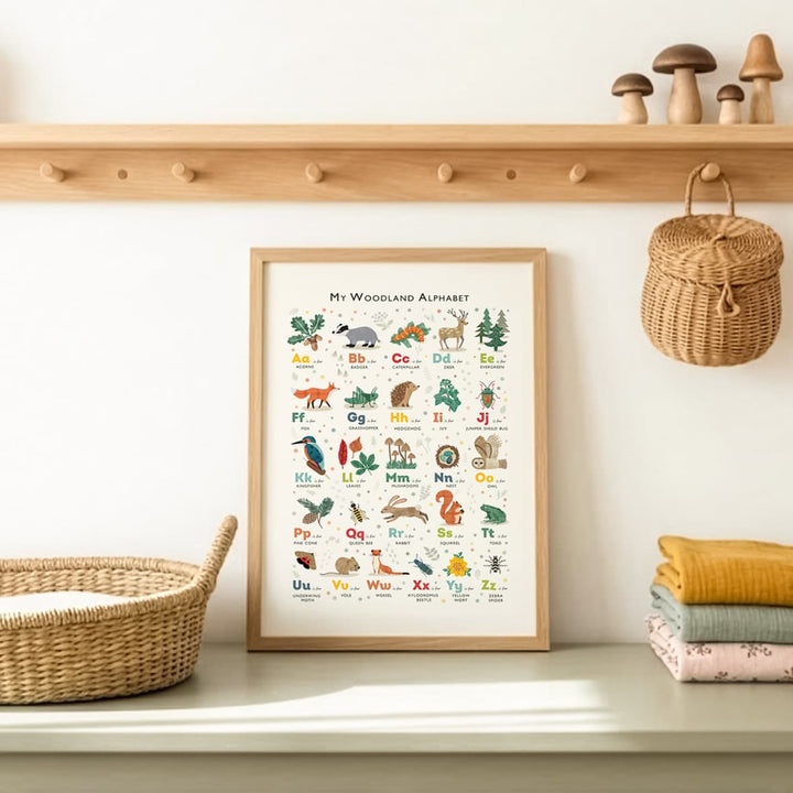British Woodland Alphabet Print | Woodland Nursery Wall Art | ABC Poster