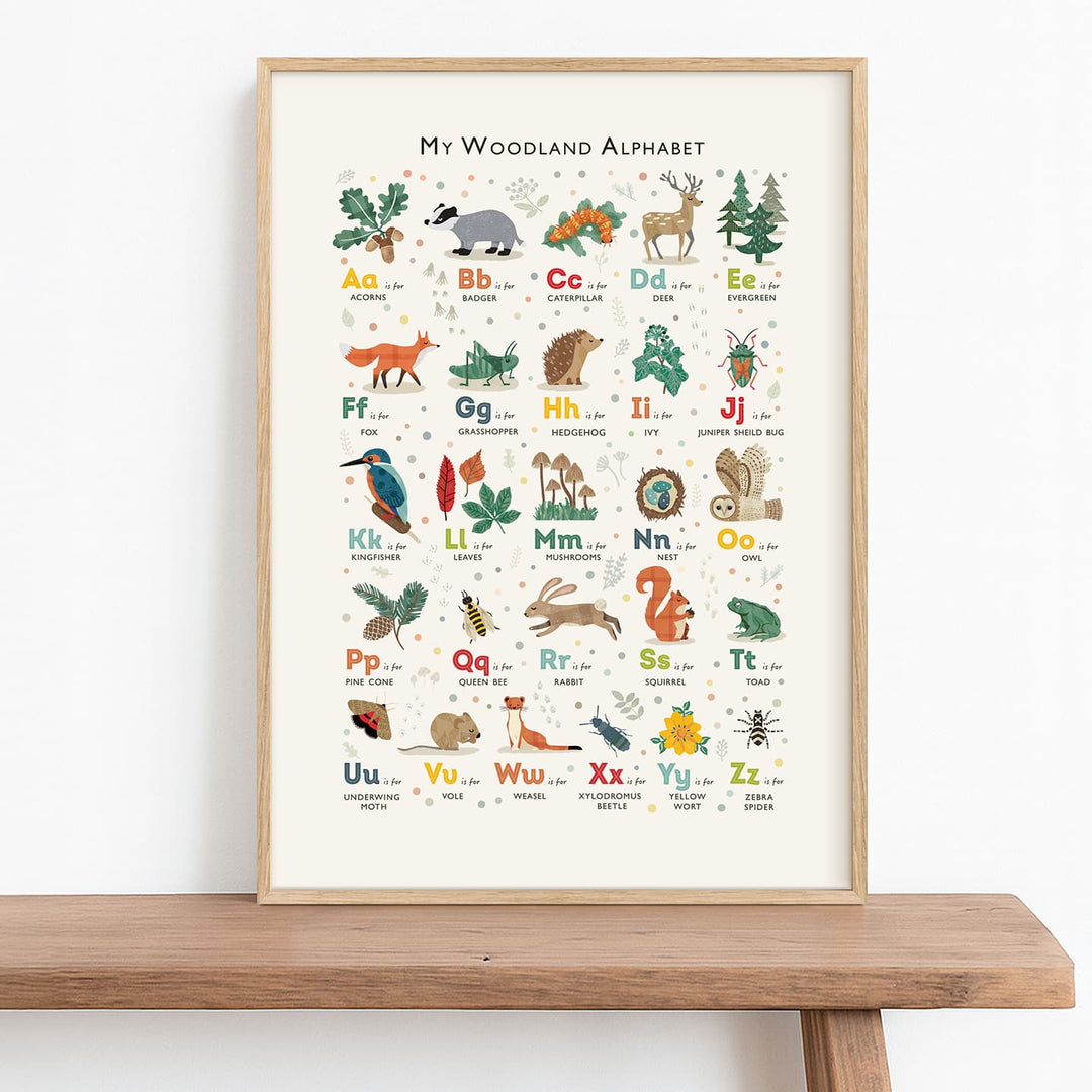 British Woodland Alphabet Print | Woodland Nursery Wall Art | ABC Poster