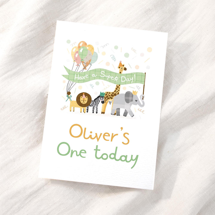 Personalised 1st Birthday Card for Baby | Custom Name Jungle Safari Animals