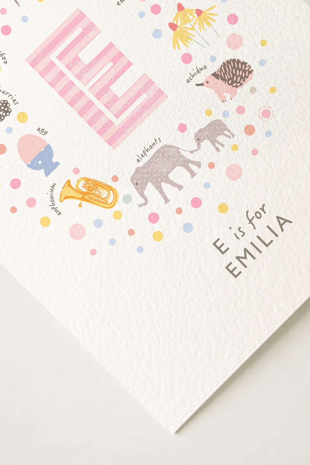 Pink Personalised Initial Letter E Print | Whimsical Nursery Wall Art