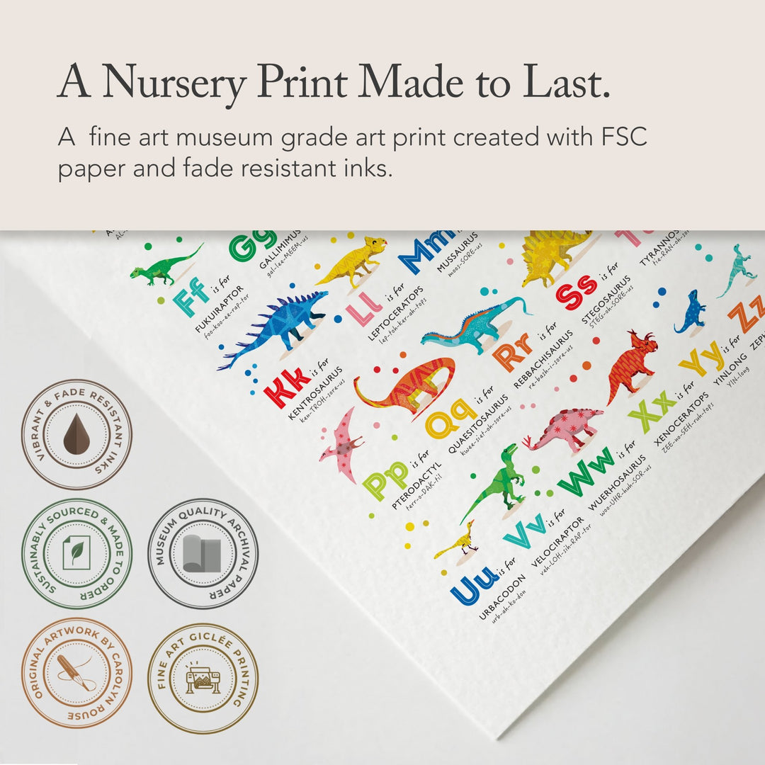 Colourful Dinosaur ABC Print - PaperPaintPixels