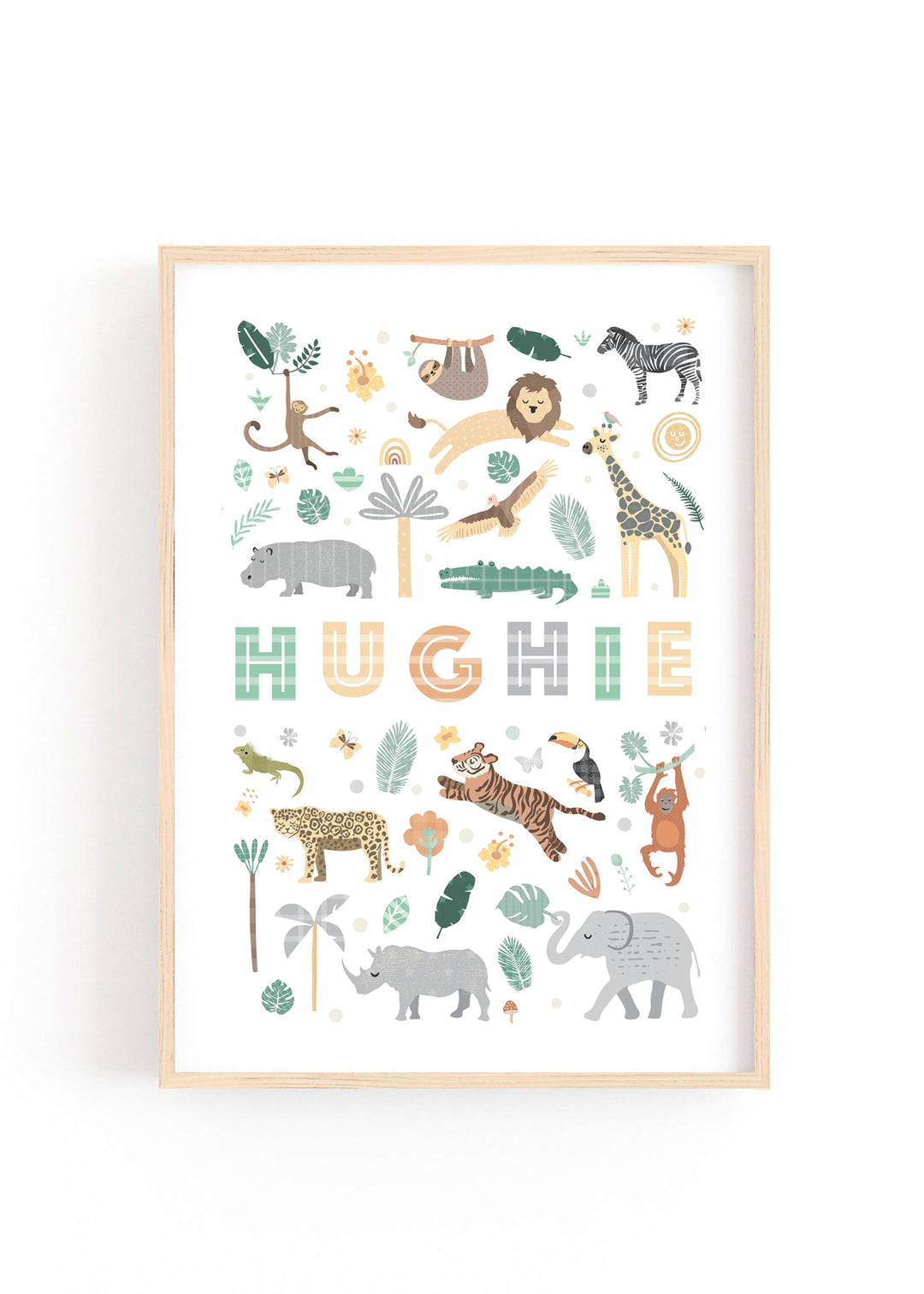 Custom Safari Animal Nursery Print - Personalised Wall Art - PaperPaintPixels