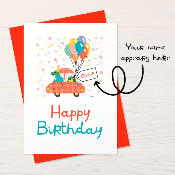 Personalised Kids Birthday Card | Custom Name Dinosaur T-Rex Birthday Card