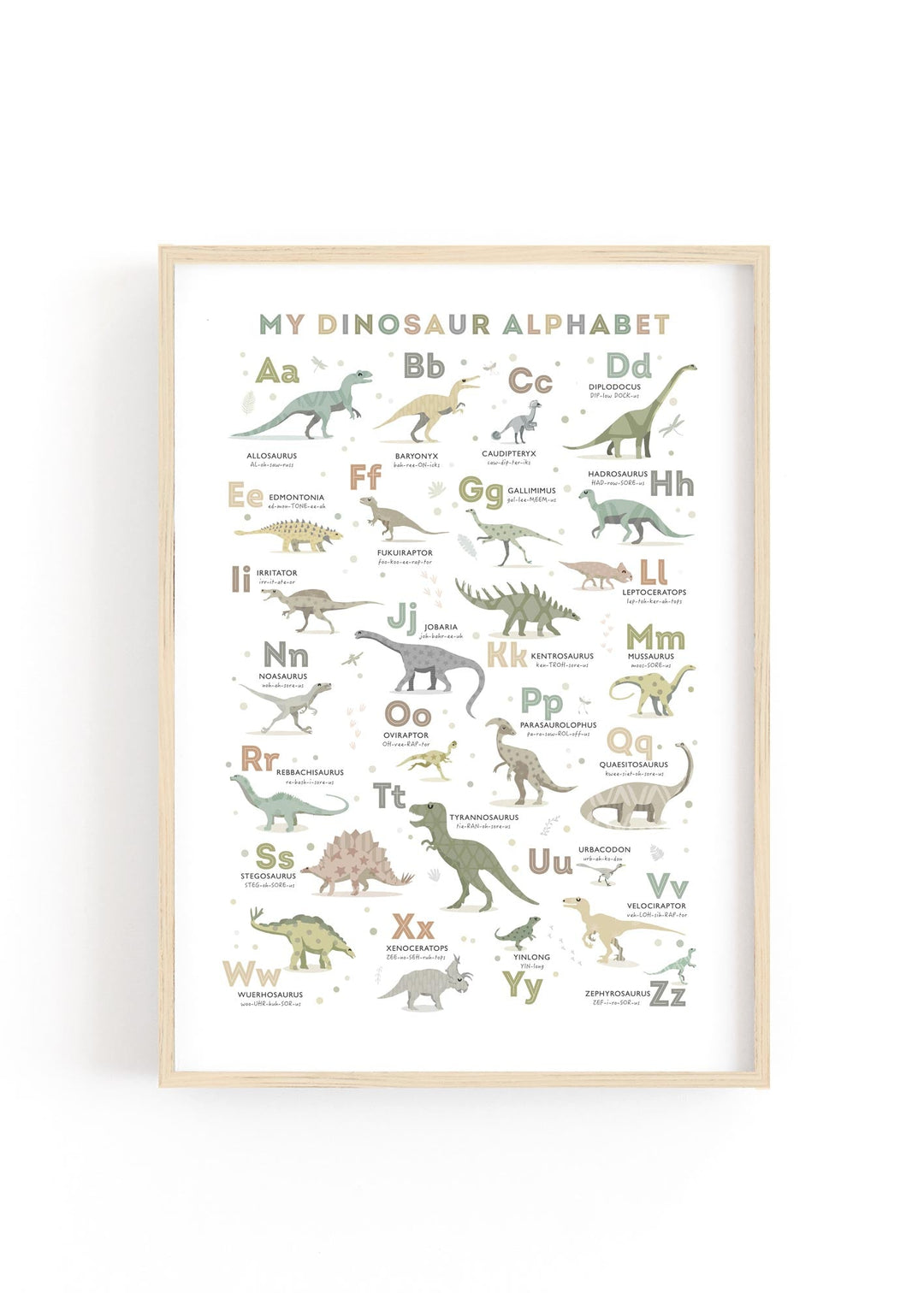 Dinosaur Alphabet Poster (in Earth Tone Colours) - PaperPaintPixels