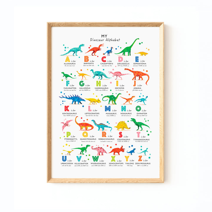Bright Rainbow Dinosaur Alphabet Print for Kids